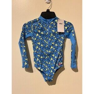 NWT Nike Swim 1-Piece Blue Floral Logo Swimsuit - Long-Sleeve - Girls 6